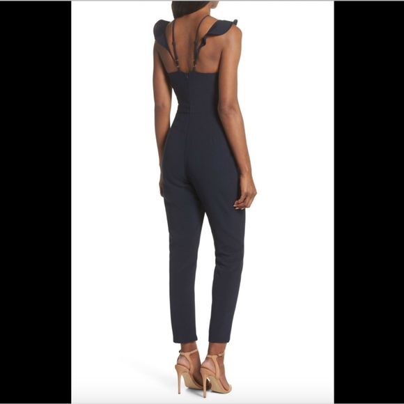 NWT Adelyn Rae Flutter Neck Jumpsuit in Navy Blue - Picture 2 of 8